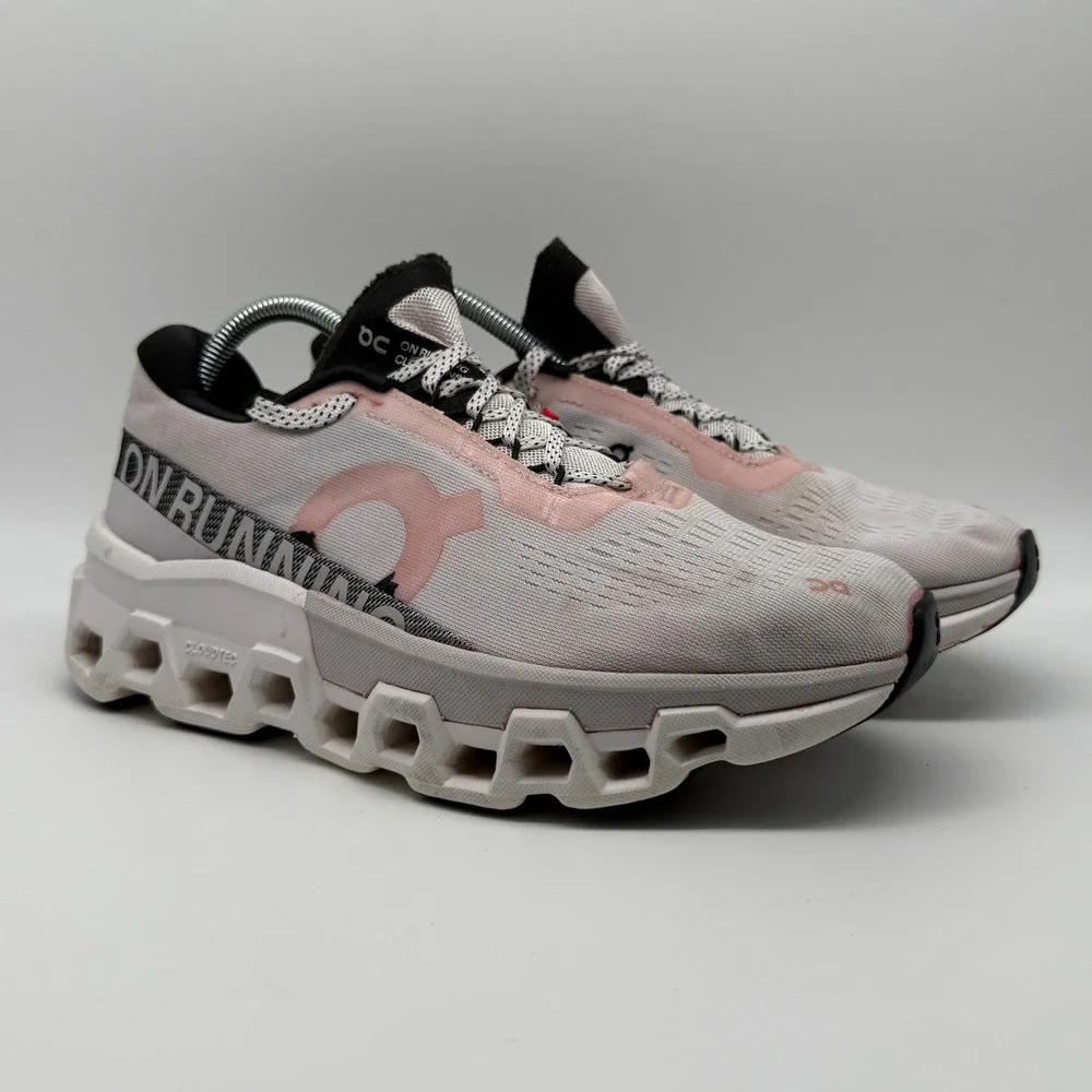 On Cloudmonster Running Shoes White Pink Black CloudTec Helion Sneakers Mens 8